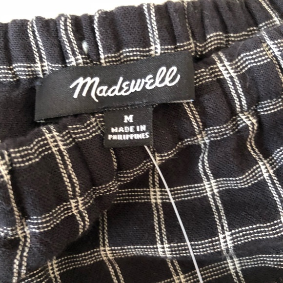 MADEWELL Off Shoulder Top Black White Plaid M L - Picture 7 of 8